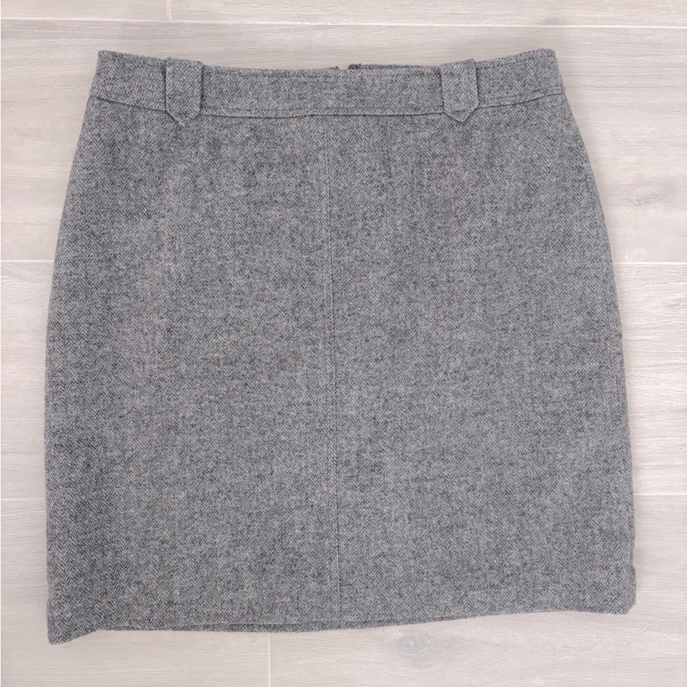 Talbots Herringbone Print Wool Blend Mini Skirt NWOT Grey Size 12 - Picture 2 of 7